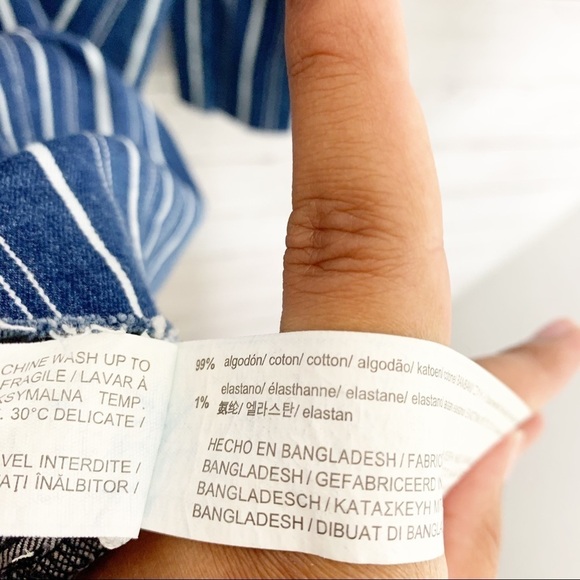 Zara Denim Striped Fringe Bib Long Sleeve Mini Dress Size XS - Picture 7 of 9